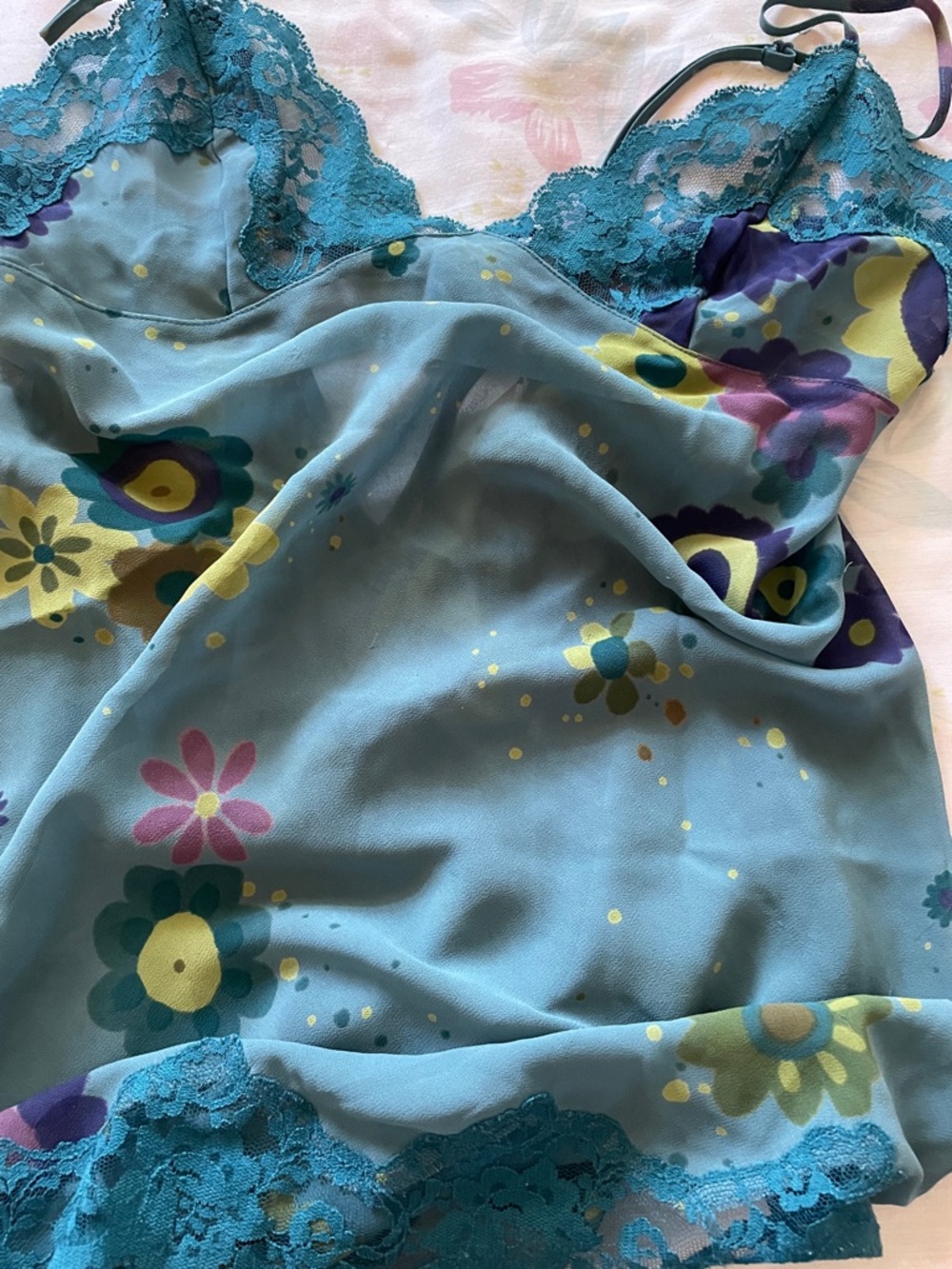 Victoria's Secret Teal Floral Lace-Trim Slip - Picture 5 of 6